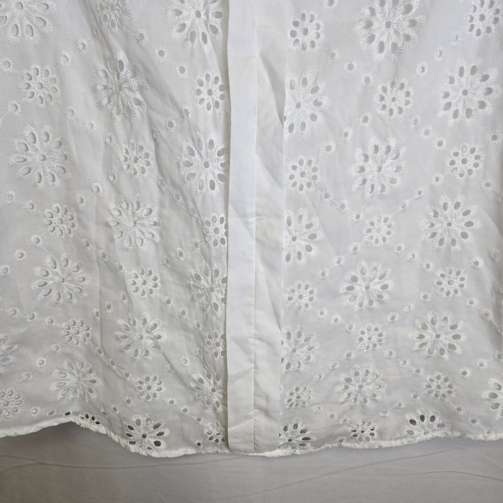 Kate Krasin Short Sleeve V-neck Eyelet Blouse, Cottage Spring Summer White Large - Picture 7 of 12